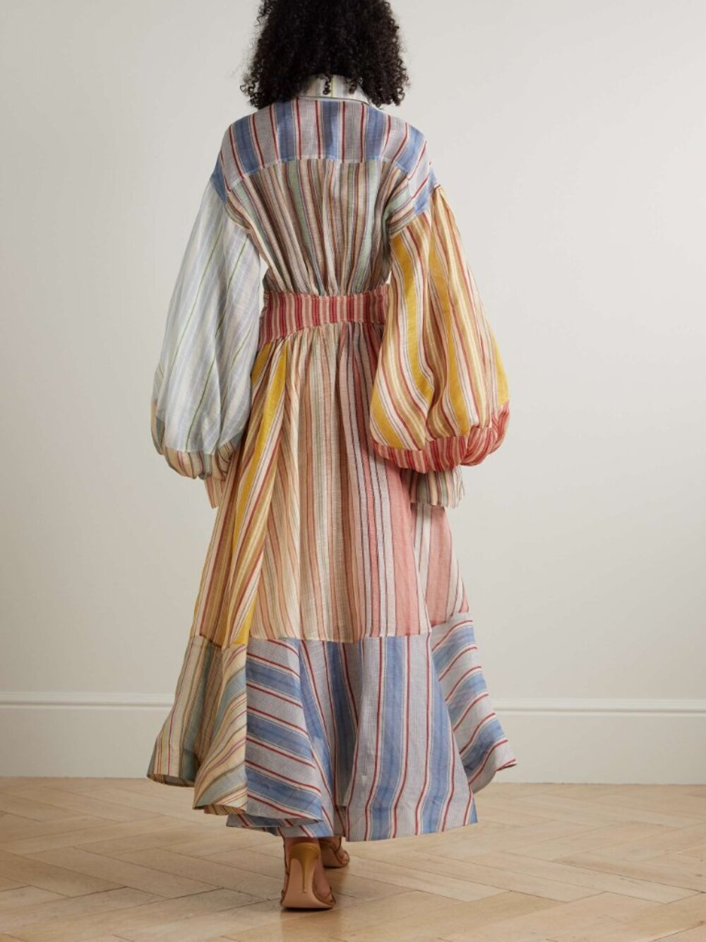 ZIMMERMANN Rebellion patchwork striped linen and silk-blend voile midi wrap dres - Picture 2 of 14